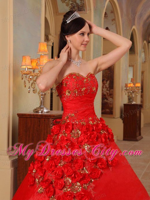 Red Sweetheart Beading Flowers Quinceanera Dress for 2013