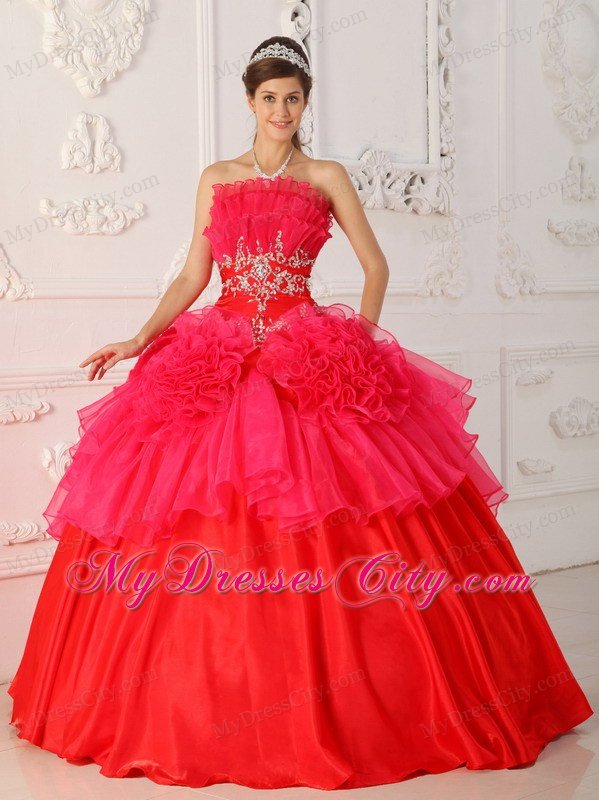 Prom Dress with Cool Neckline Beaded Red Quinceanera Dress