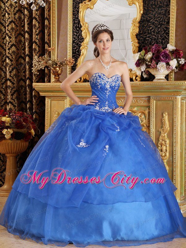 Affordable Blue Sweetheart Appliques Quinceanera Dress For 2013