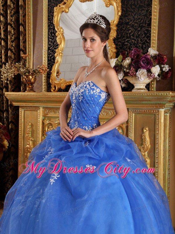 Affordable Blue Sweetheart Appliques Quinceanera Dress For 2013