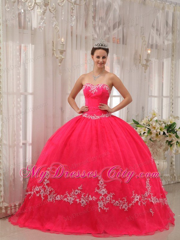 Sweetheart Appliques Coral Red 2013 Quinceanera Dress For Girls
