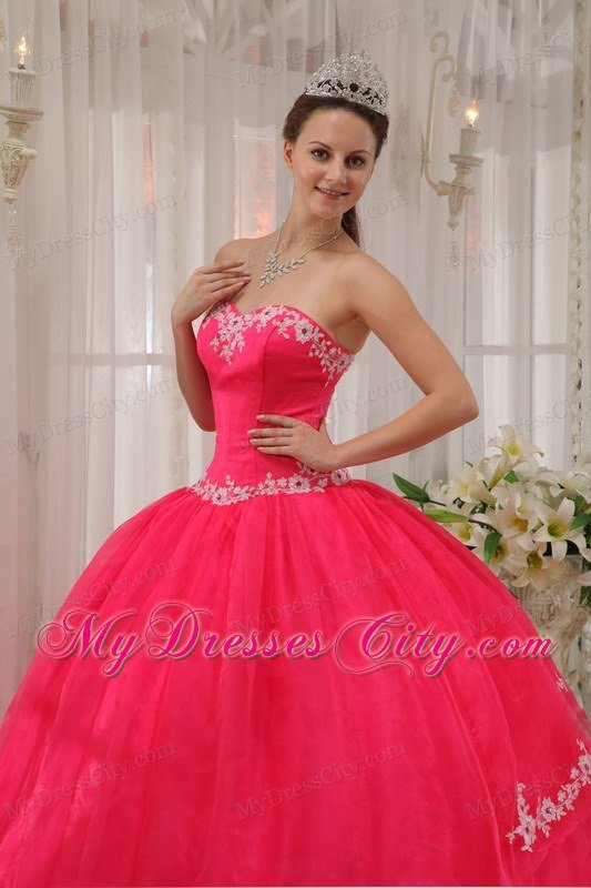 Sweetheart Appliques Coral Red 2013 Quinceanera Dress For Girls