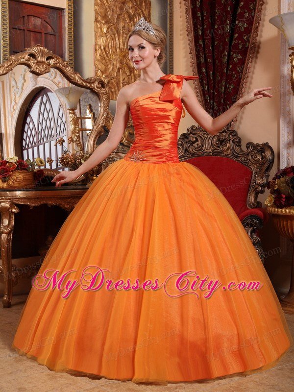 Bowknot Decorate One Shoulder Quinceanera Gown Beaded 