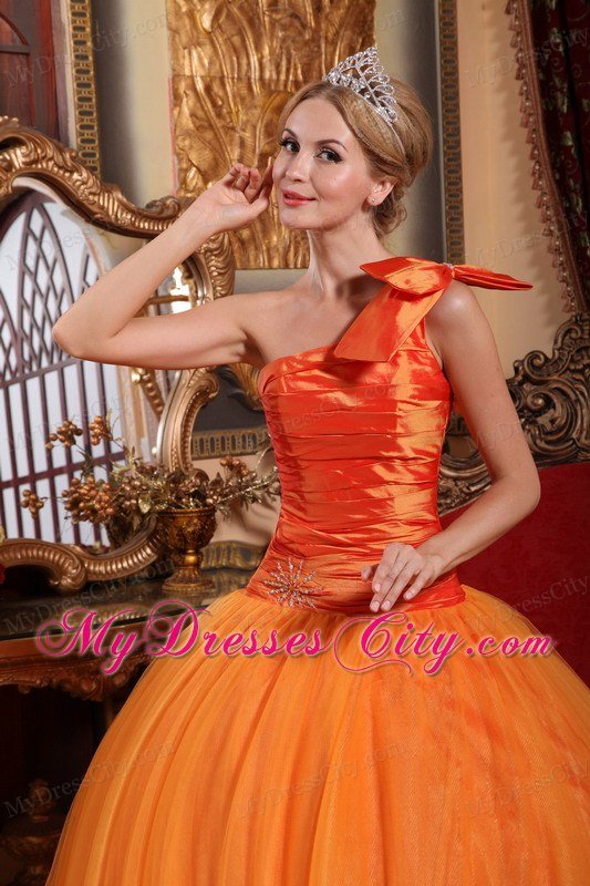 Bowknot Decorate One Shoulder Quinceanera Gown Beaded 