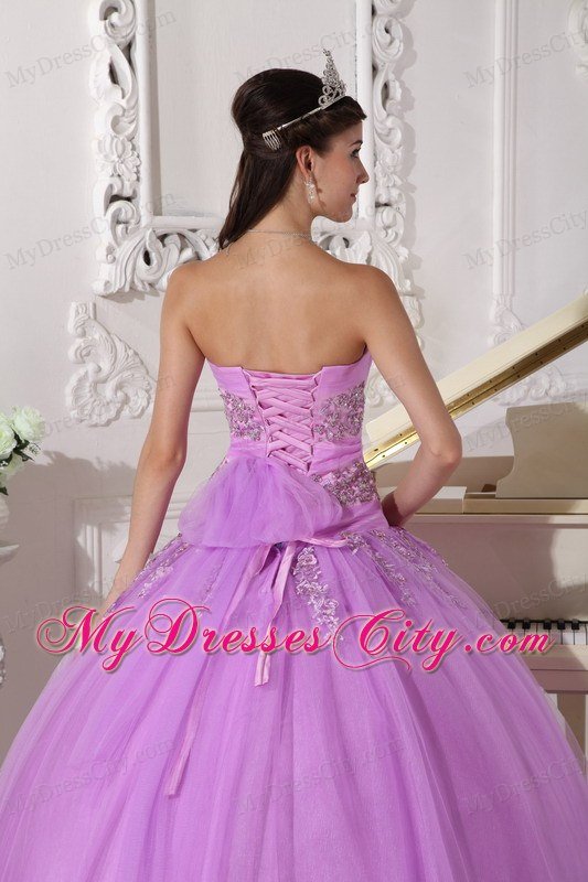Full length Ball Gown Strapless Beading Lavender Quinceanera Dress