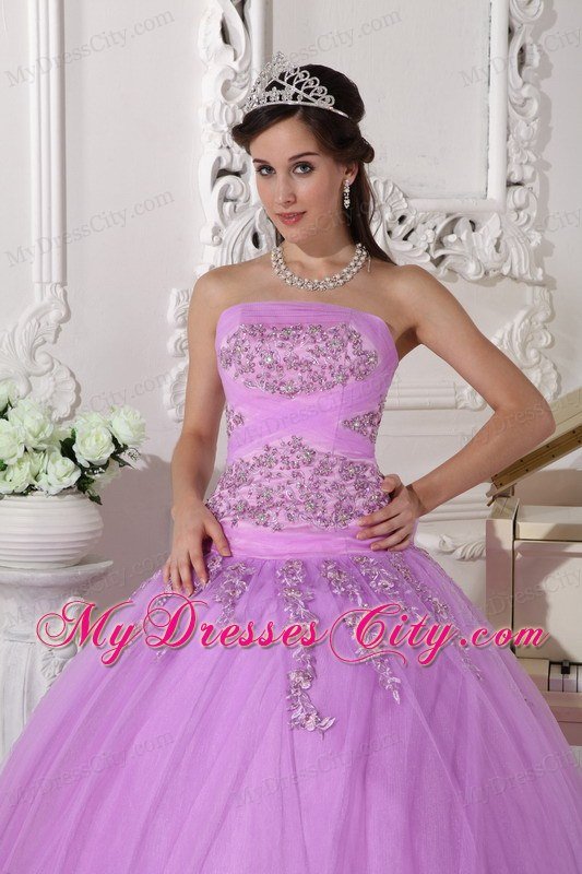 Full length Ball Gown Strapless Beading Lavender Quinceanera Dress