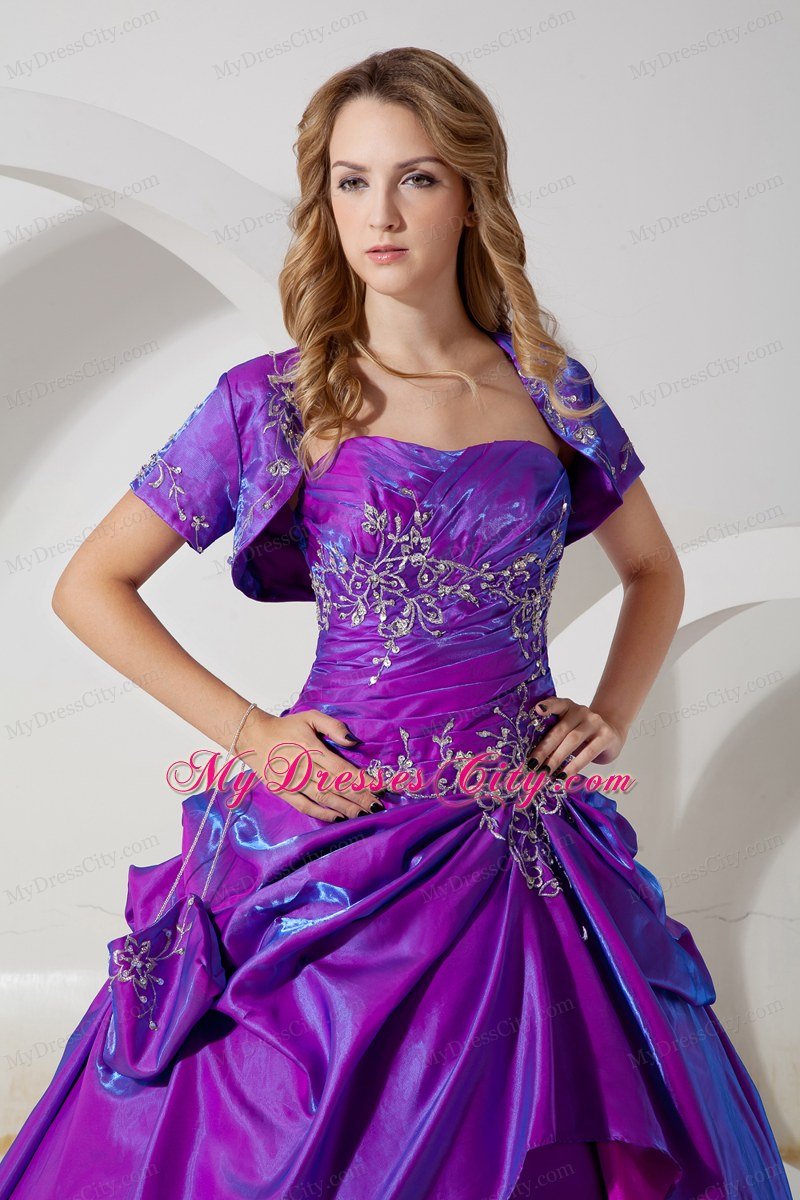 Purple Strapless Embroidery Quinceanera Gowns with Quinceanera Dress