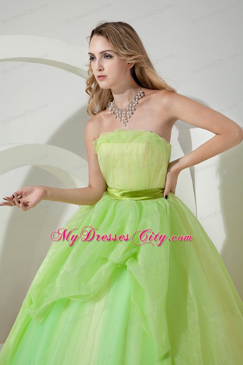 Spring Green A-line Princess Strapless Sweet 15 Dresses with zipper back
