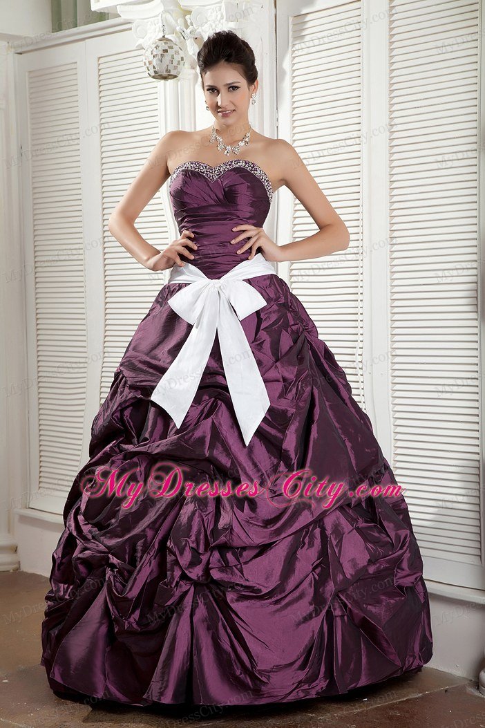 Custom Size Sweetheart Sash Dark Purple Cheap Quinceanea Dress