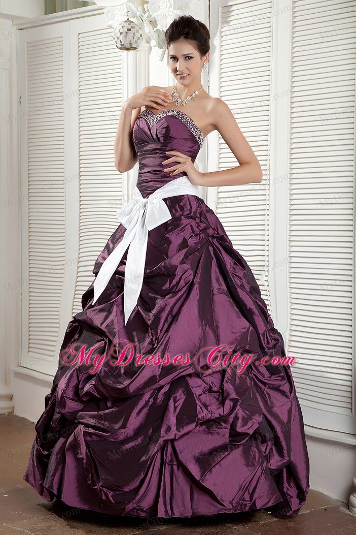 Custom Size Sweetheart Sash Dark Purple Cheap Quinceanea Dress