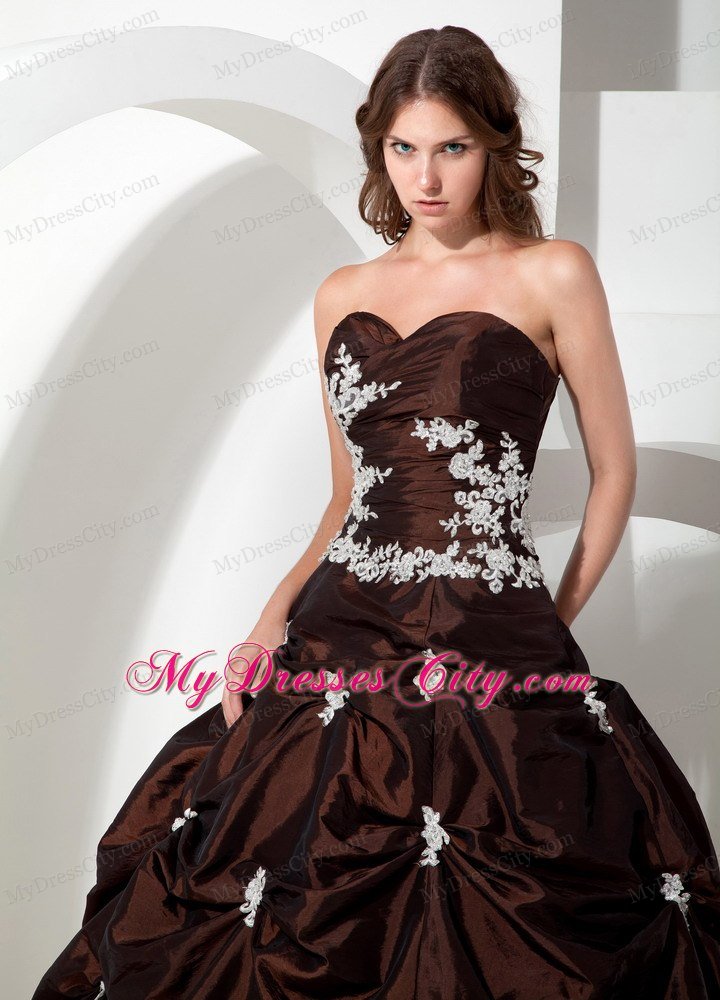 Modest Sweetheart Silver Appliques Brown Dress for Quinceanera Party