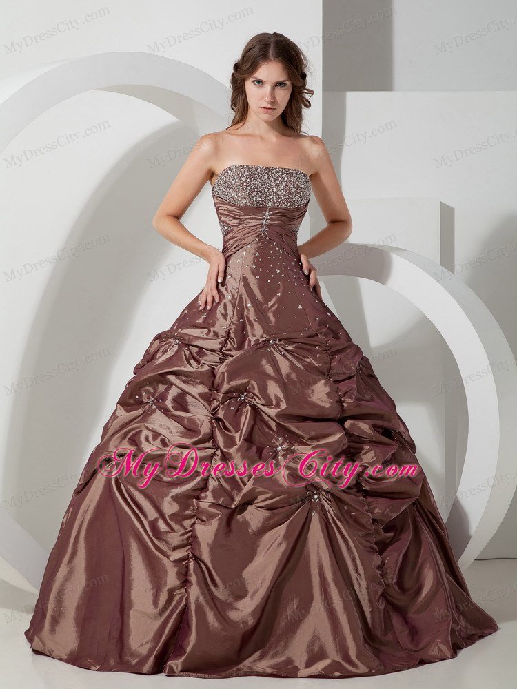 Brown Beading Long Pick-ups Quinceanera Dress for Sweet 15