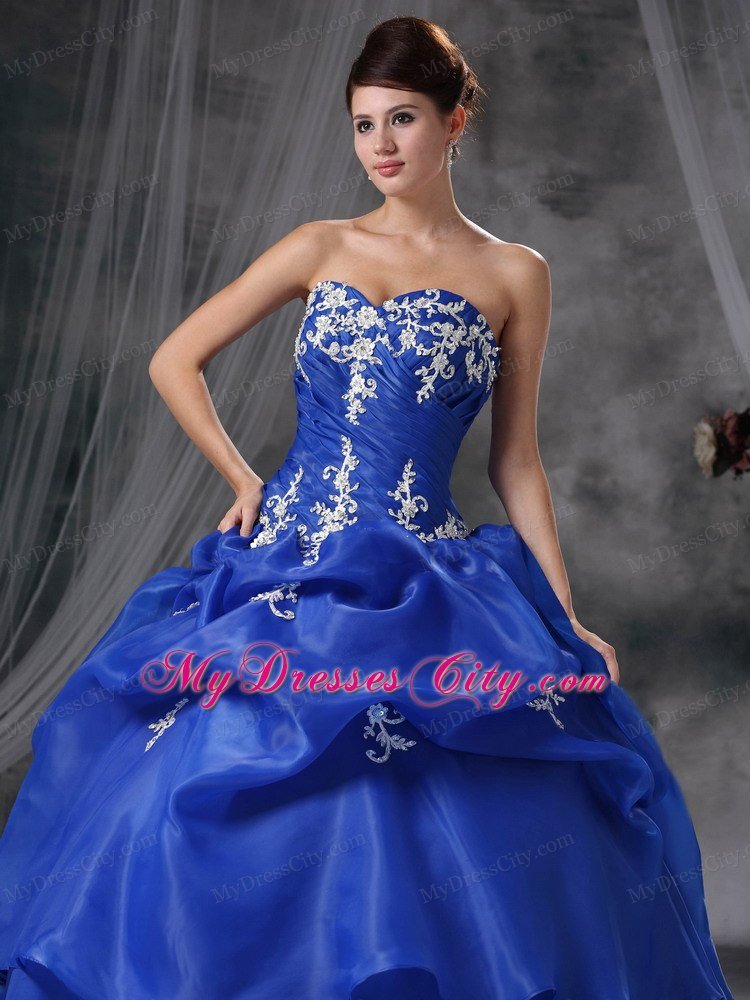 Modest Blue Appliques Pick-ups Dress for Quince in Spring 2013