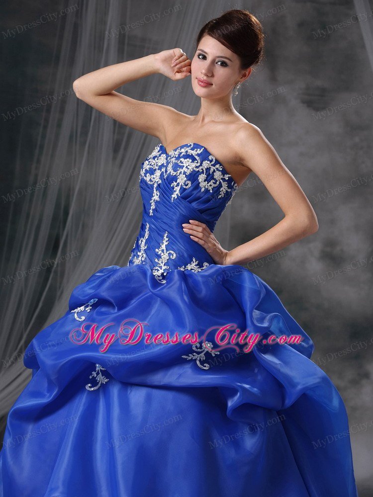 Modest Blue Appliques Pick-ups Dress for Quince in Spring 2013