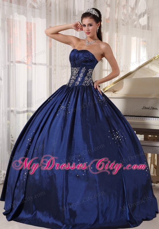 Custom Size Strapless Taffeta Beading Navy Quinceanera Dress 2013