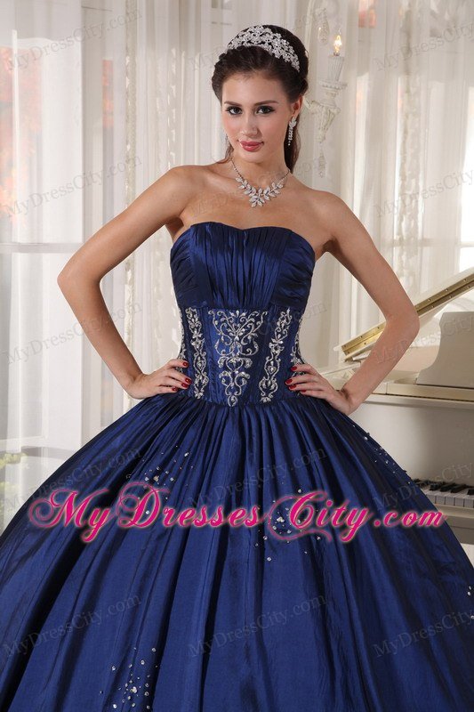 Custom Size Strapless Taffeta Beading Navy Quinceanera Dress 2013
