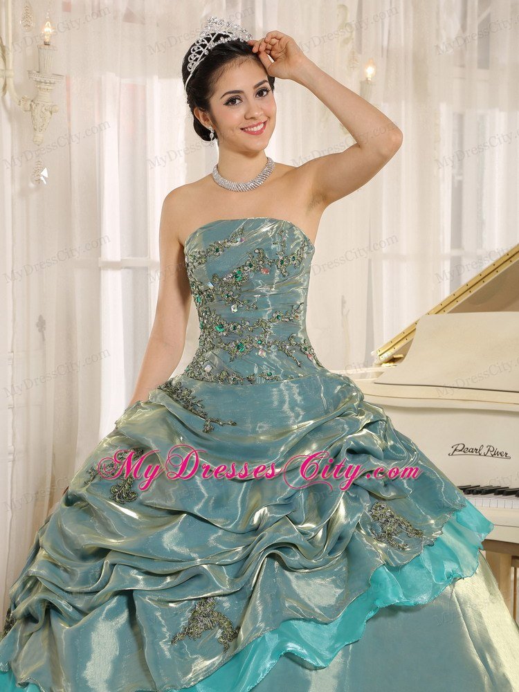 Beading Strapless Organza Pick Ups Two-toned Quinceanera Dress