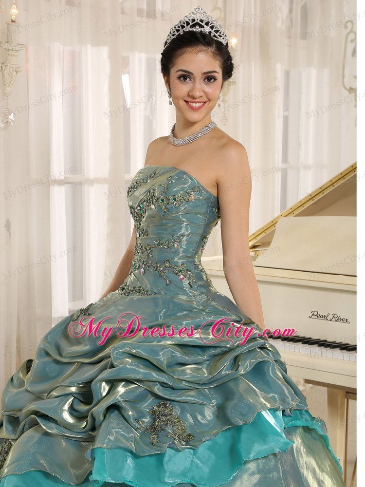 Beading Strapless Organza Pick Ups Two-toned Quinceanera Dress