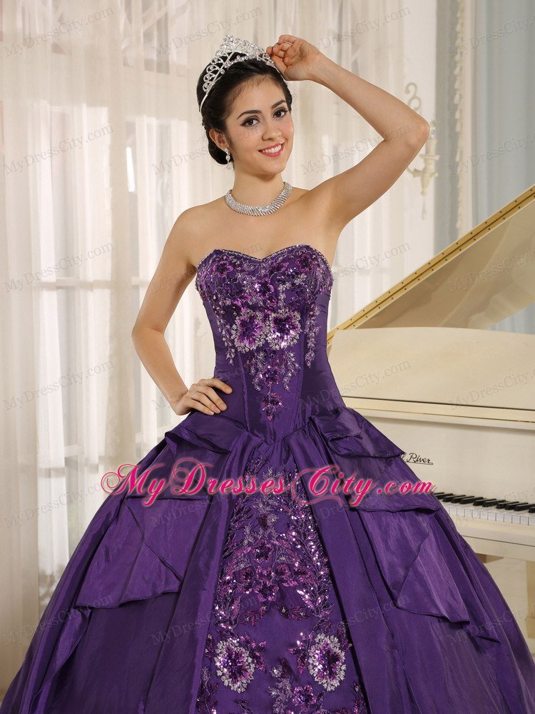 Taffeta Strapless Embroidery Purple Quinceanera Dress for Cheap