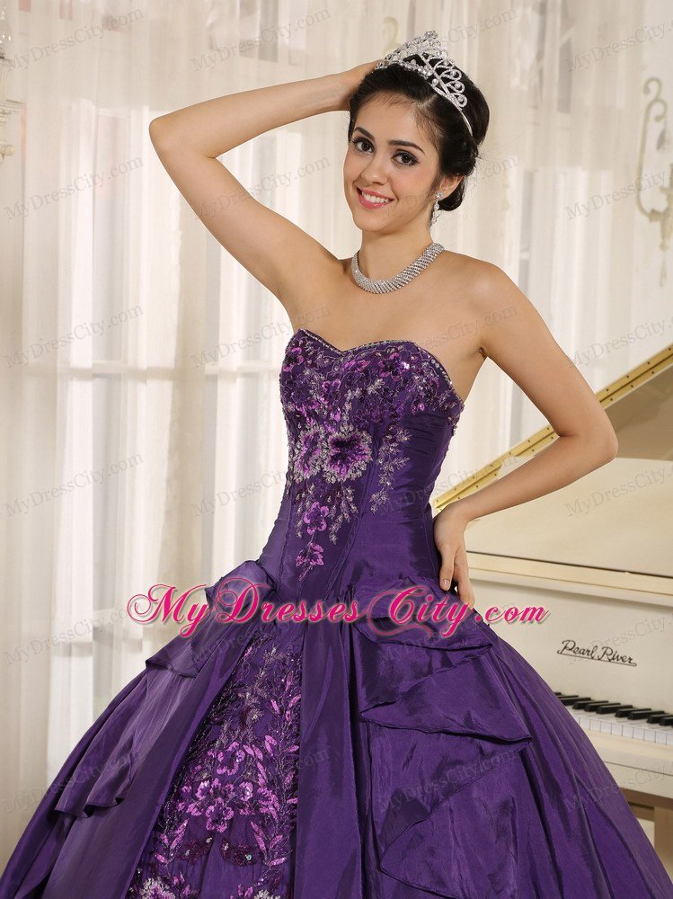 Taffeta Strapless Embroidery Purple Quinceanera Dress for Cheap