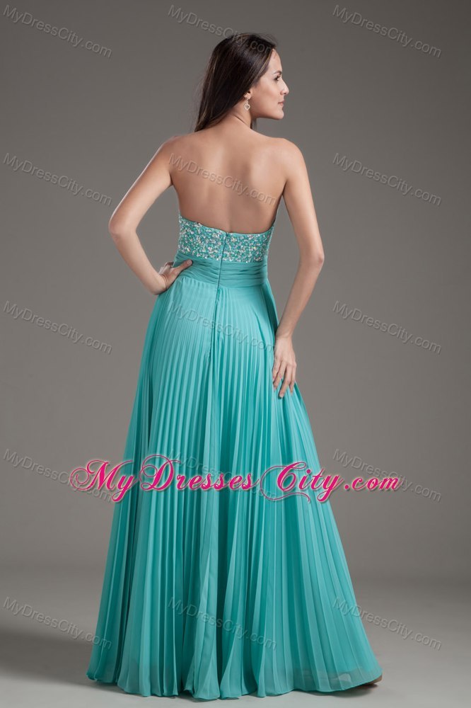 Pleat Empire Long Beading Turquoise Dress for Prom