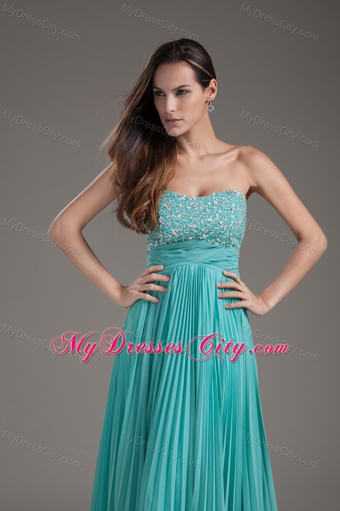 Pleat Empire Long Beading Turquoise Dress for Prom