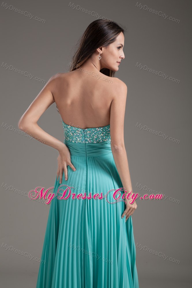 Pleat Empire Long Beading Turquoise Dress for Prom