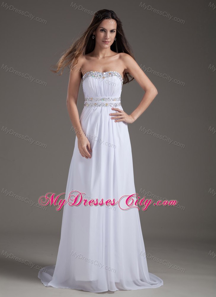 Beaded Sweetheart Brush Train White Prom Dress for Women
