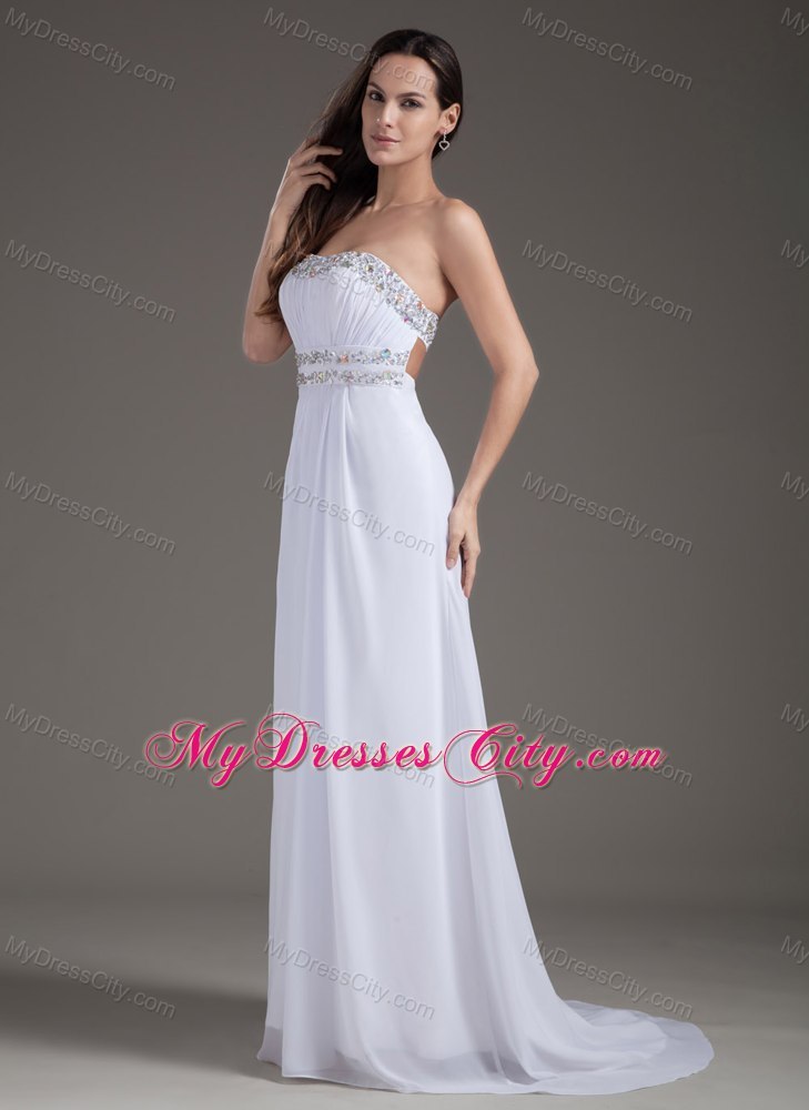 Beaded Sweetheart Brush Train White Prom Dress for Women