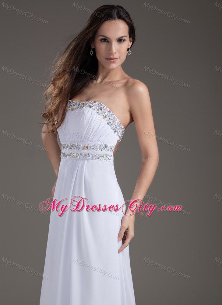 Beaded Sweetheart Brush Train White Prom Dress for Women