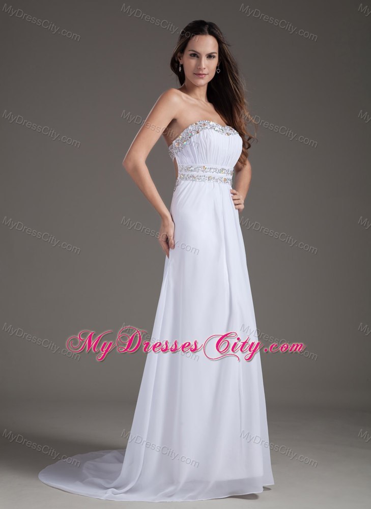 Beaded Sweetheart Brush Train White Prom Dress for Women