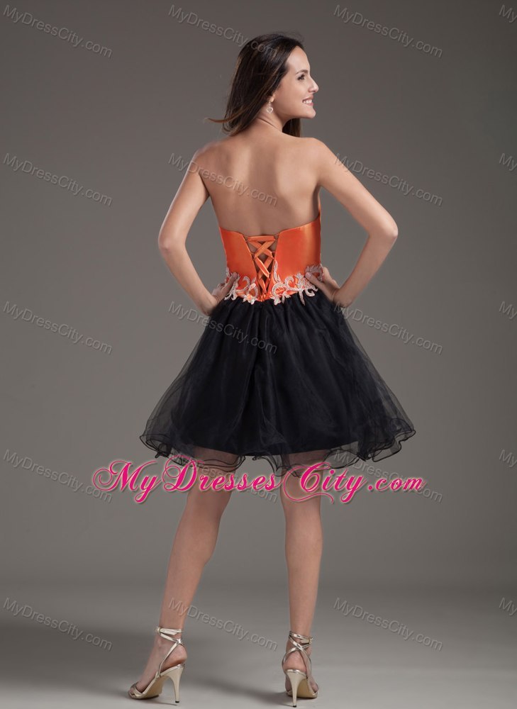 A-line Sweetheart Orange Red and Black Short Prom Gown
