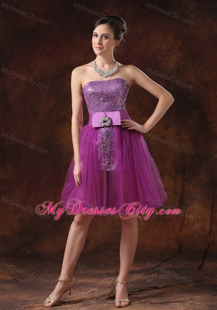 Paillette Over Strapless Mini-length Cocktail Dress in Purple