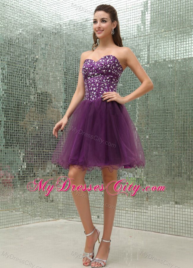 Beaded Sweetheart Purple Cocktail Dress for Kneelength
