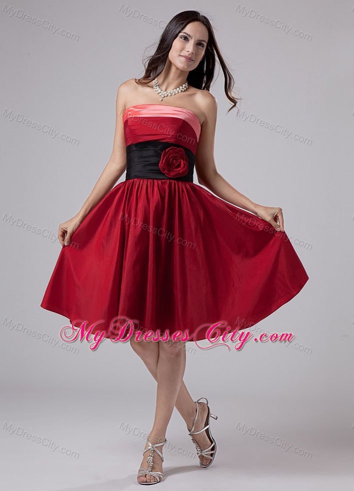 Hand Made Flowers Strapless Kneelength Taffeta Wine Red Cocktail Dresses