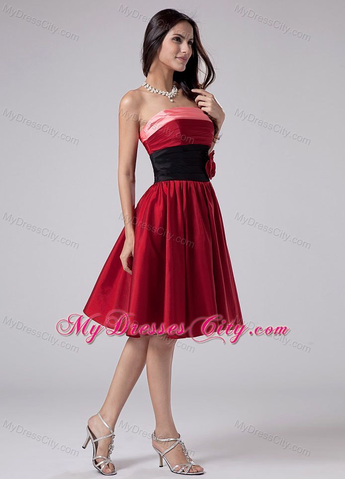 Hand Made Flowers Strapless Kneelength Taffeta Wine Red Cocktail Dresses