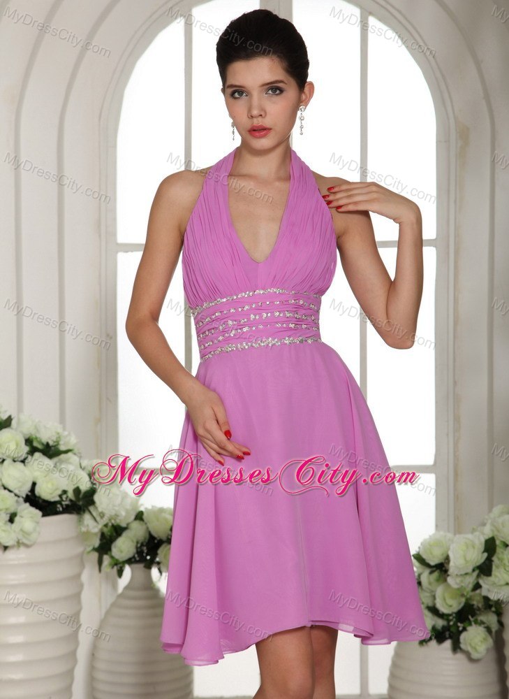 Halter Beading and Ruche Chiffon Short Dresses for Wedding Cocktail Party