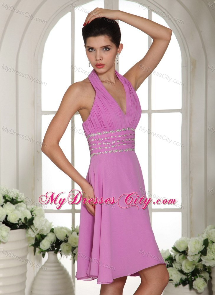 Halter Beading and Ruche Chiffon Short Dresses for Wedding Cocktail Party