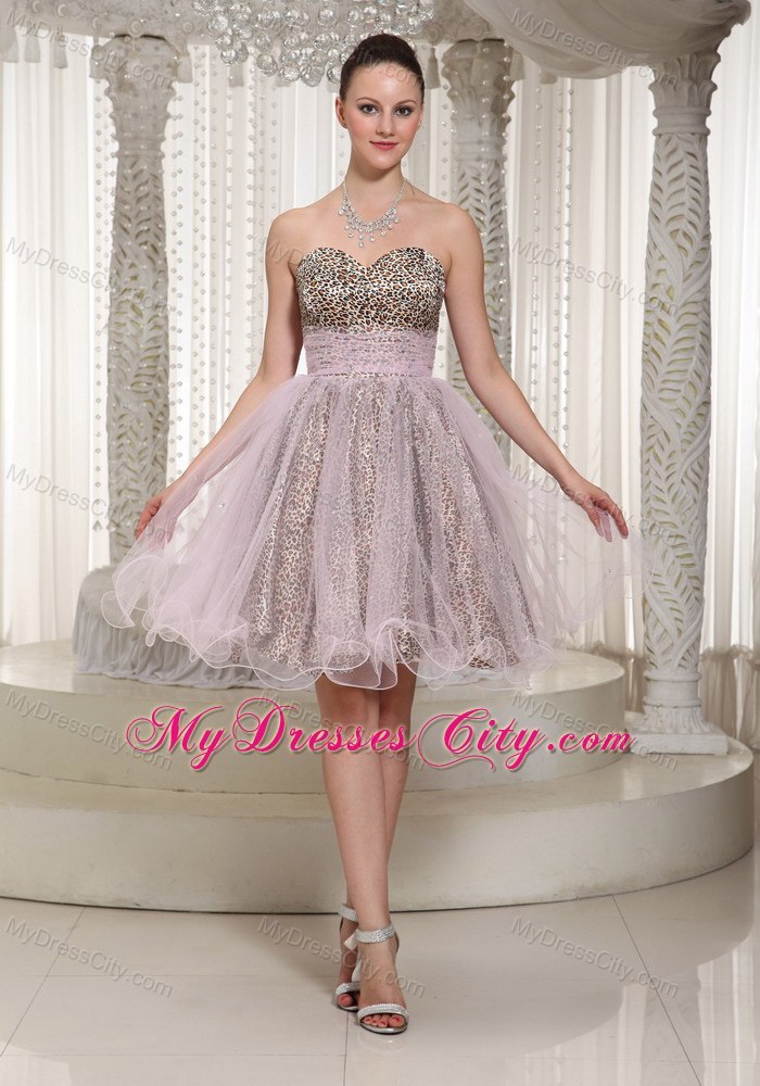 Leopard and Organza Short Prom Cocktail Dress with Sweetheart Neck