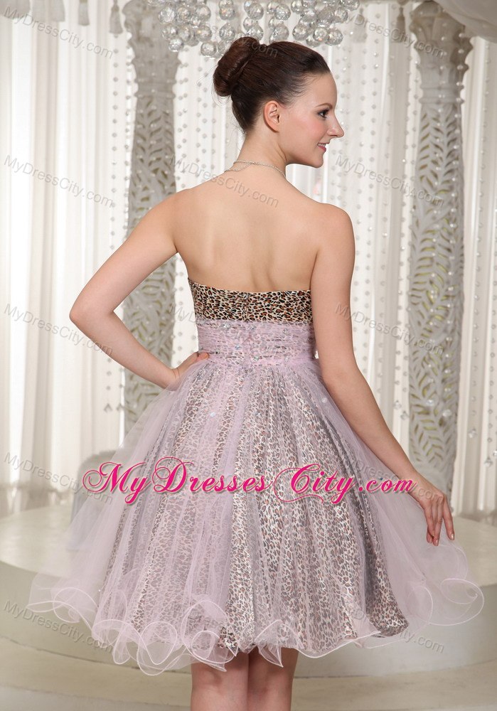 Leopard and Organza Short Prom Cocktail Dress with Sweetheart Neck