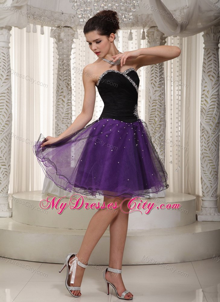 Sweetheart Beaded Black and Purple organza Layered Cocktail Dress