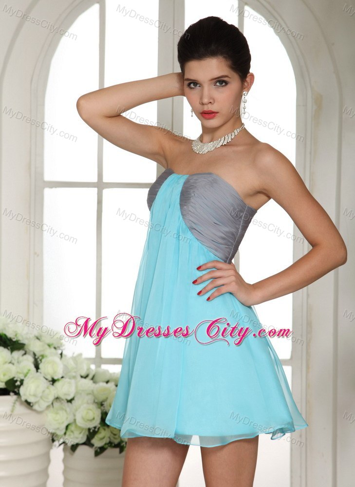 Simple Blue Strapless Mini-length Chiffon Back Out Club Cocktail Dress