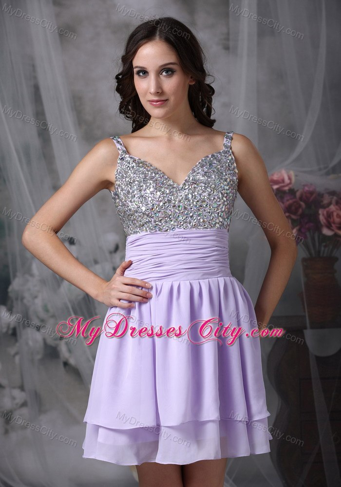 Straps Beading Chiffon Mini-length Short Homecoming Cocktail Dress