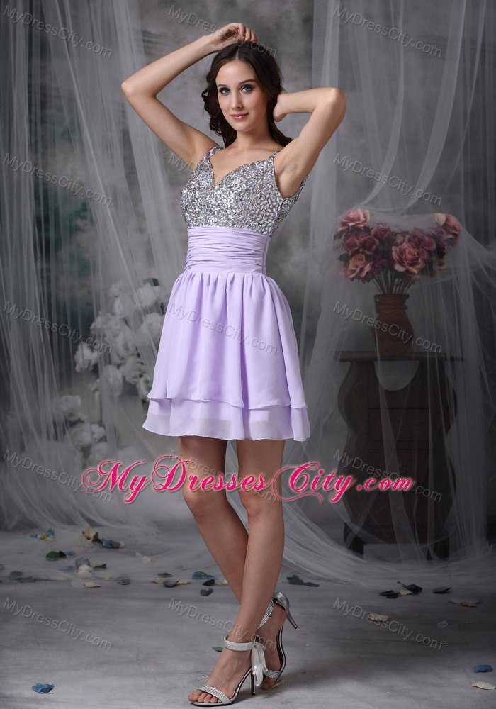 Straps Beading Chiffon Mini-length Short Homecoming Cocktail Dress