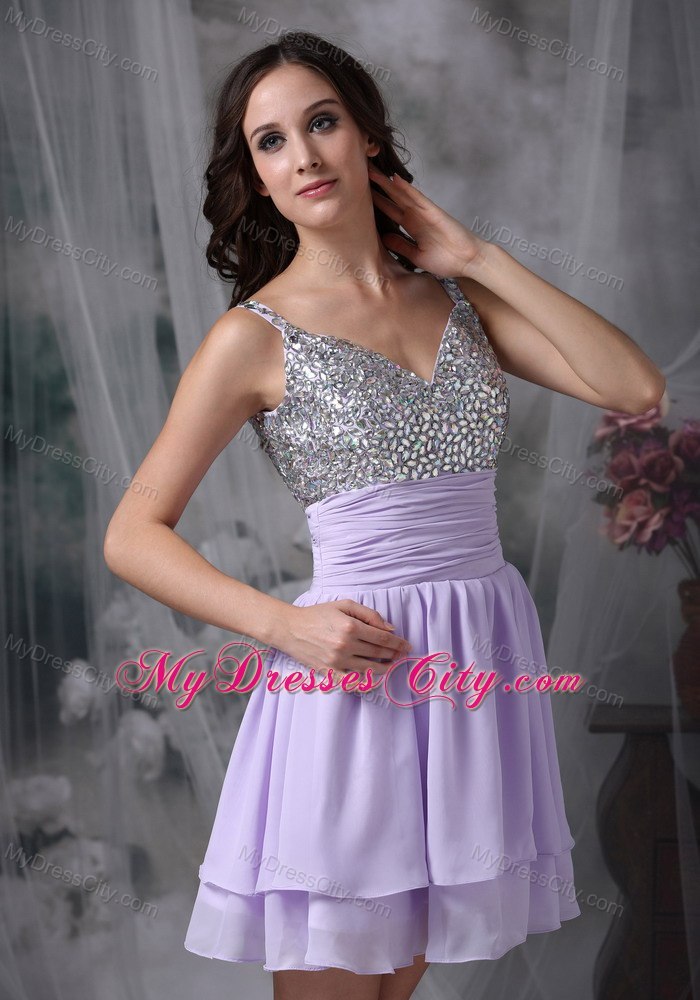 Straps Beading Chiffon Mini-length Short Homecoming Cocktail Dress