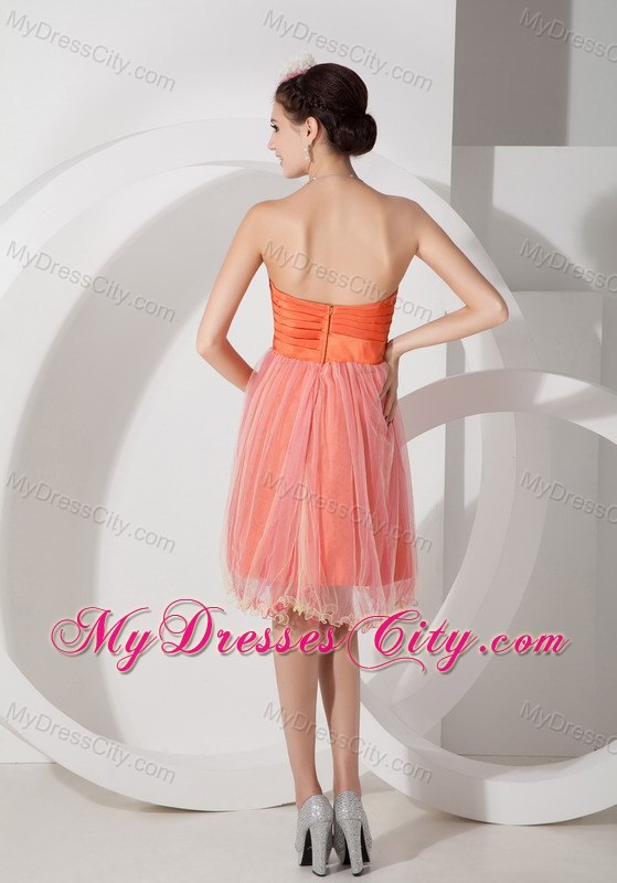 Rosette Sweetheart Short Beaded Organza Knee-length Prom Cocktail Dress