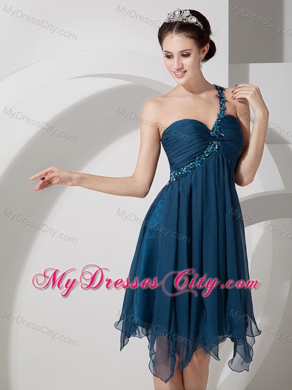 One Shoulder Beading Chiffon Prom Cocktail Dress with Asymmetical Hem