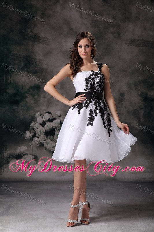 White Appliques One Shoulder Mini-length Organza Cocktail Dress
