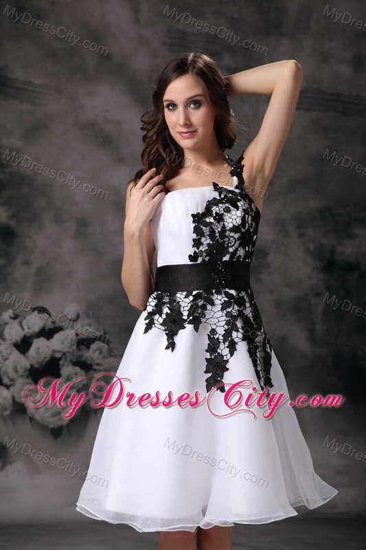 White Appliques One Shoulder Mini-length Organza Cocktail Dress