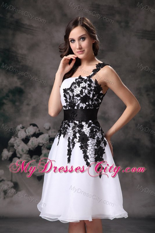 White Appliques One Shoulder Mini-length Organza Cocktail Dress
